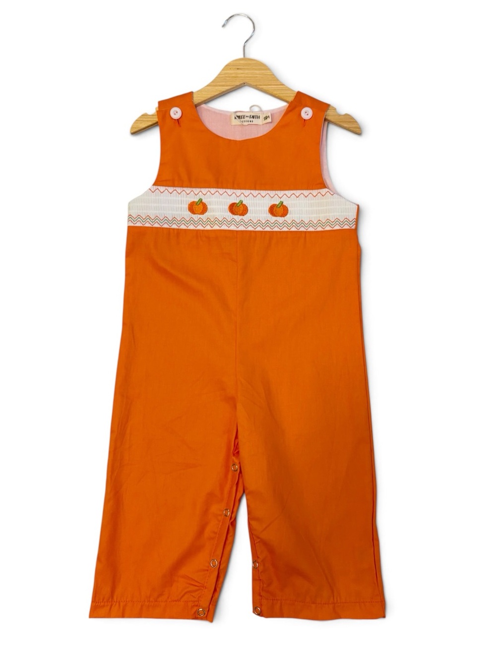 Rylee Faith Boys Orange Fall/ Halloween Pumpkin Smocked Romper 18M
